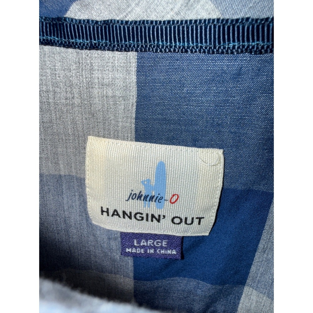 johnnie-o Blue Gingham Check Button Down Shirt Hangin Out Collection Mens Size L - Picture 3 of 11